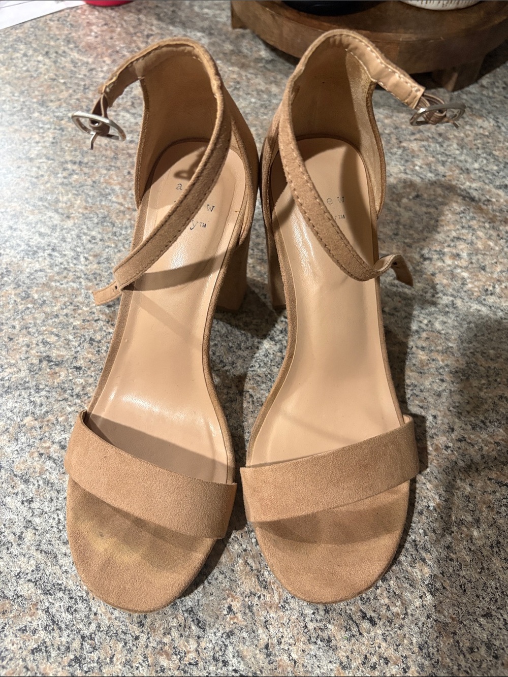 a new day Tan Suede Open-Toe Ankle-Strap Block Heels